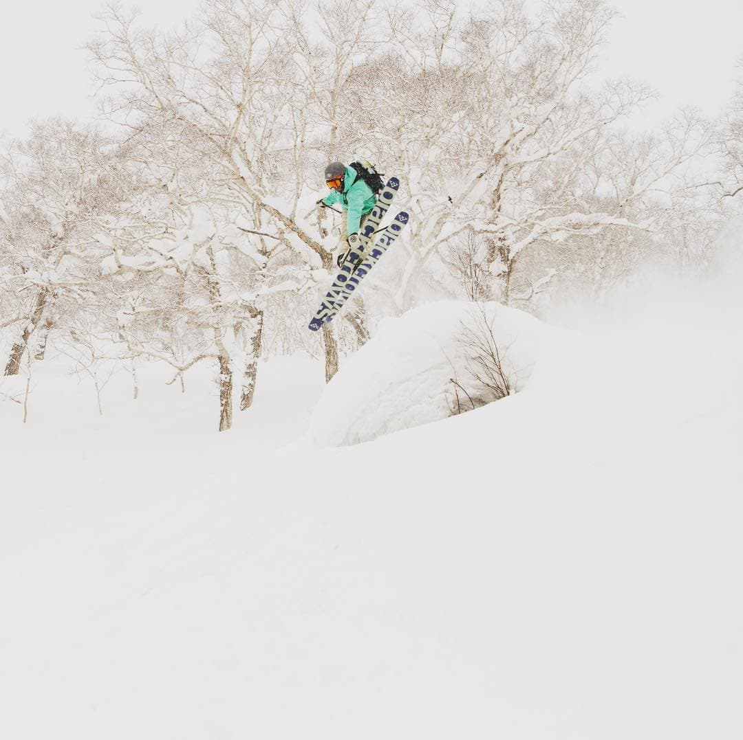 Ski Jumping on a pillow in Niseko, Japan.