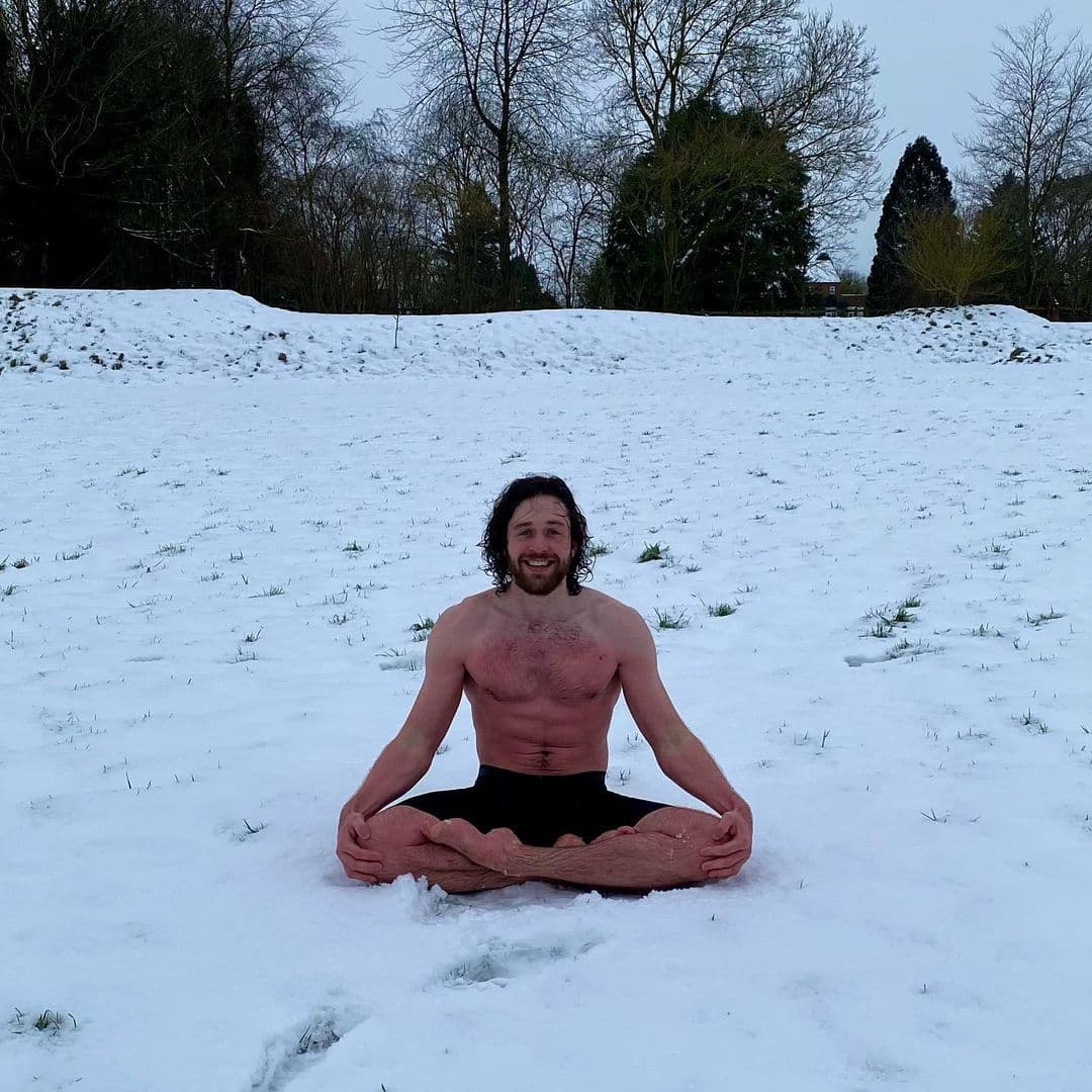 Guy doing Wim Hof in the snow