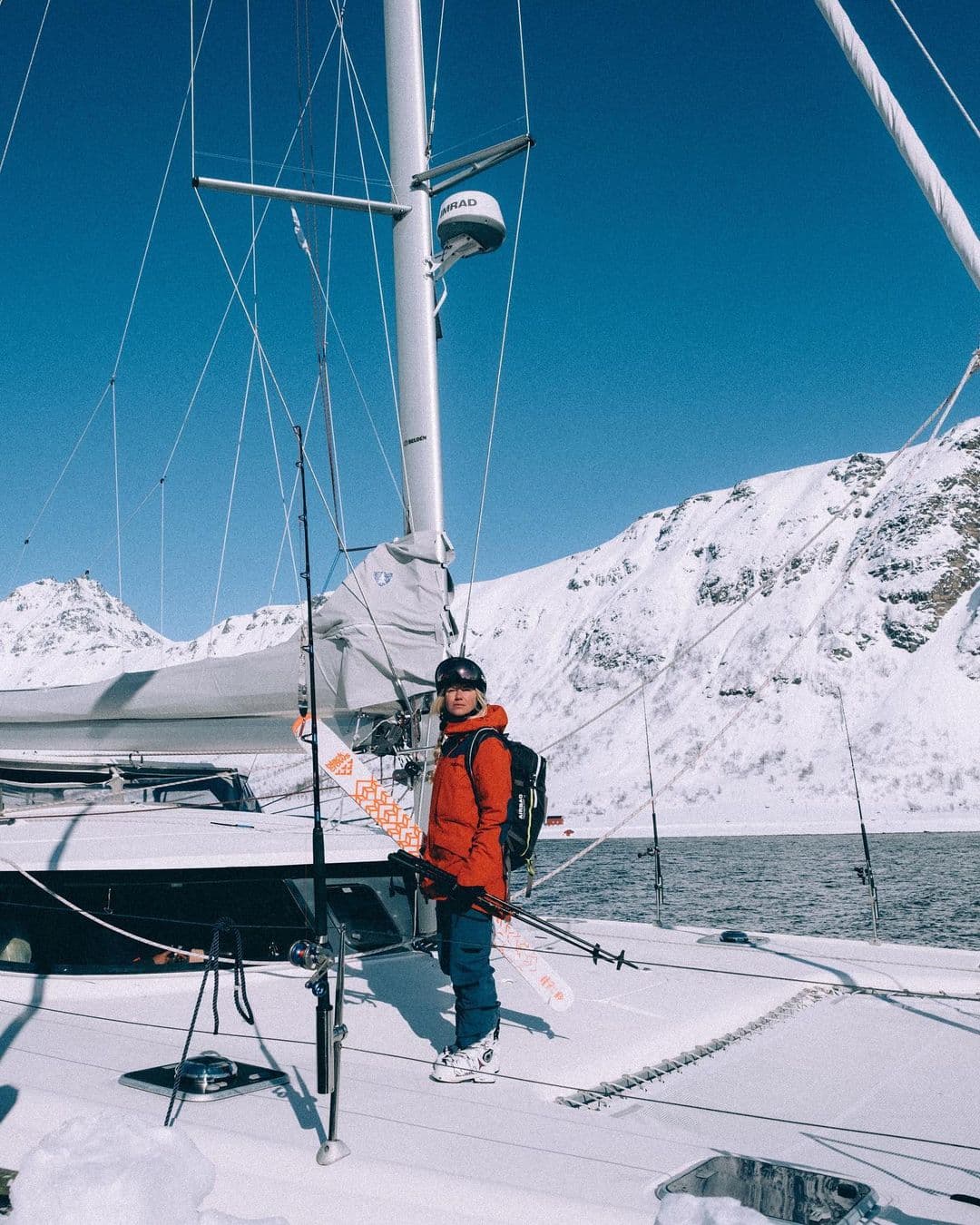 Girl preparing to Ski Tour in Yacht